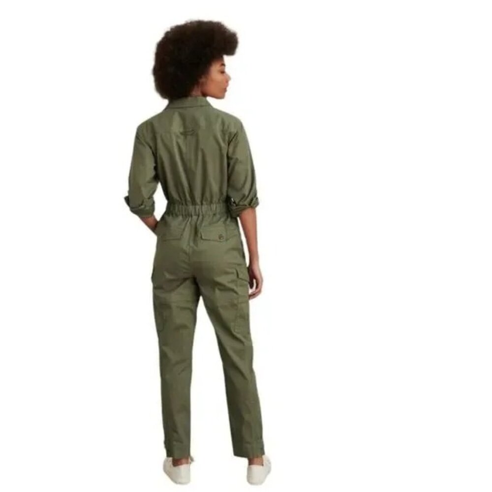 Alex Mill Long Sleeve Button Up Cargo Cotton Jumpsuit Size L Olive Green - Picture 3 of 11